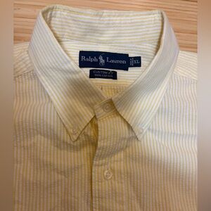 Polo Ralph Lauren Custom Fit Yellow/ White Stripe Men's Button-Down 100% Cotton